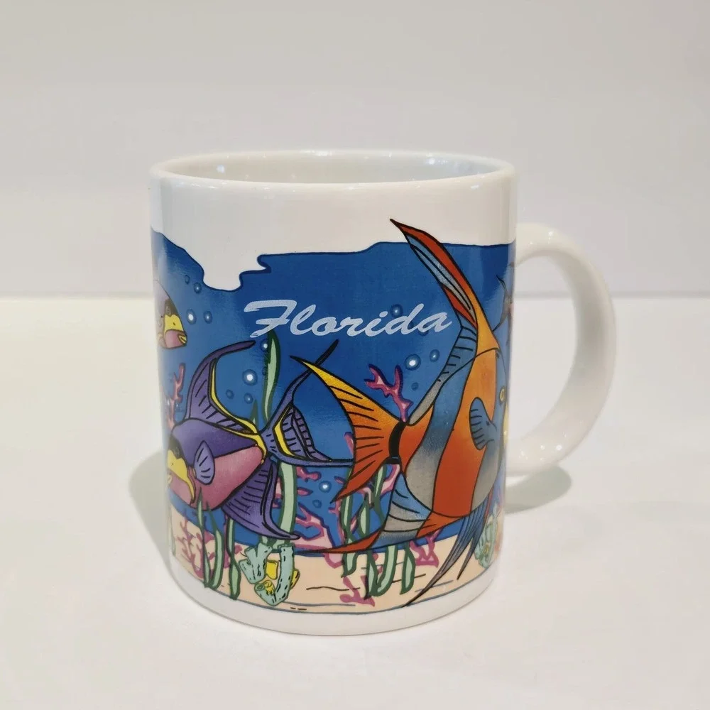 Florida Vintage Ceramic Colorful Tropical Beach Reef Fish Coffee Mug Cup ERCO